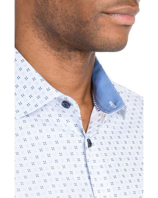 Con.struct Blue Micro Geometric Print Stretch Button-Up Shirt for men