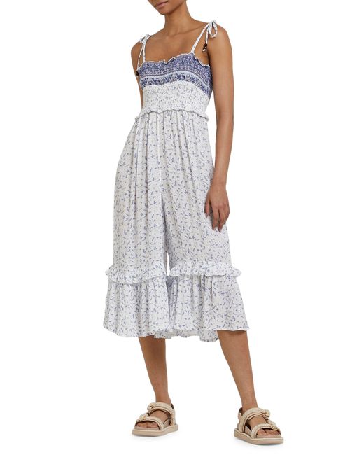 River Island Culotte Off The Shoulder Floral Jumpsuit in White Lyst