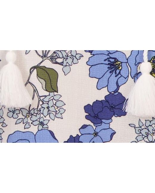 Lucky Brand Blue Lana Floral Print Tassel Blouse