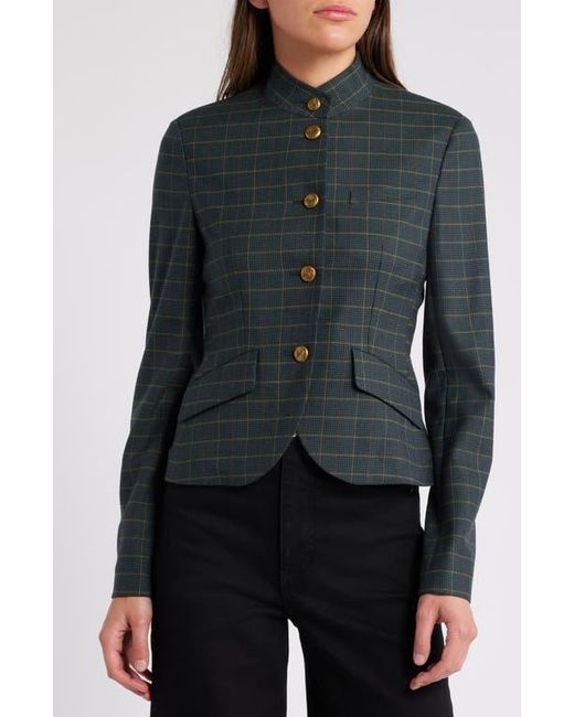 Rag & Bone Black Slade Plaid Crop Wool Blend Blazer