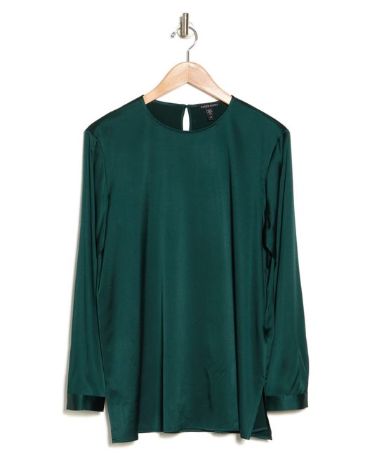 Eileen Fisher Green Long Sleeve Silk Blend Top