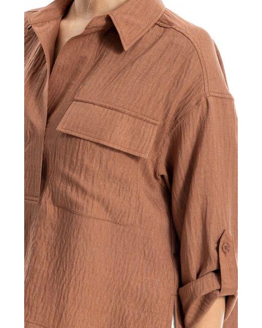 Max Studio Brown Collared Textured Shirt