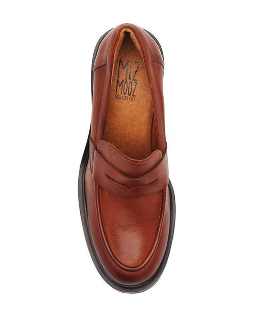 Miz Mooz Brown Day Block Heel Penny Loafer