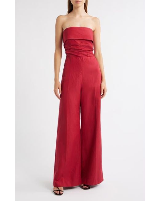 Mango Red Foldover Strapless Jumpsuit