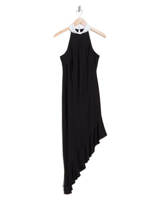 Karl Lagerfeld Black Asymmetric Satin Back Crepe Dress