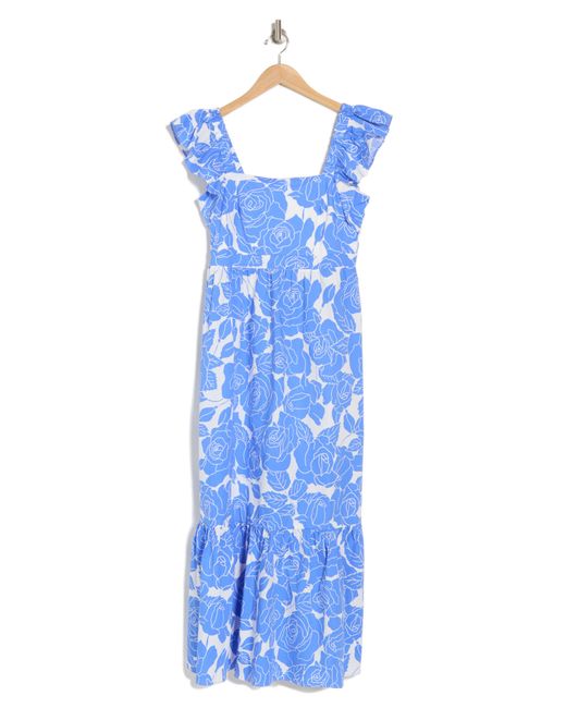 London Times Blue Floral Ruffle Strap Maxi Dress