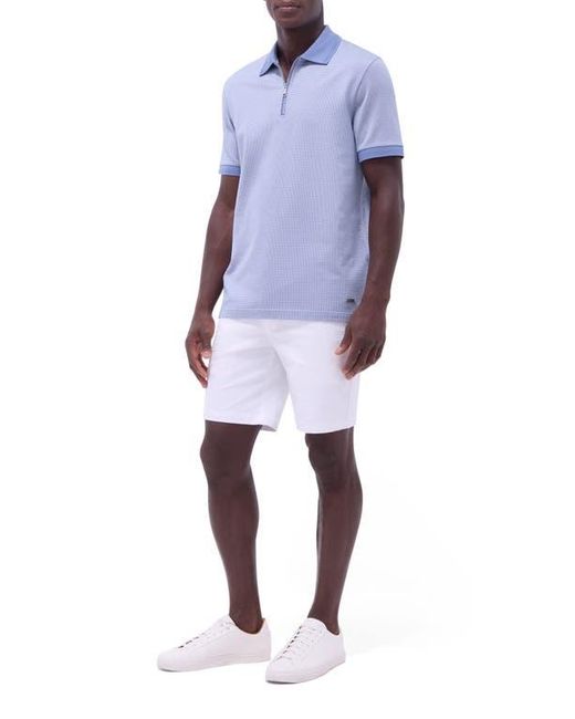 Bugatchi Blue Contrast Trim Zip Polo for men