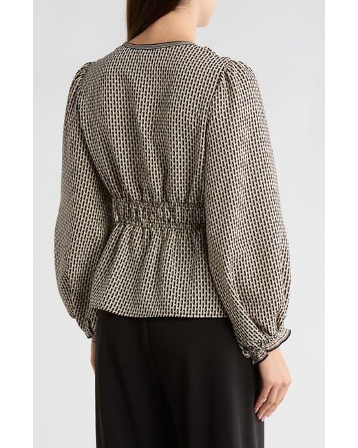 Max Studio Gray Balloon Sleeve Button-Up Peplum Top
