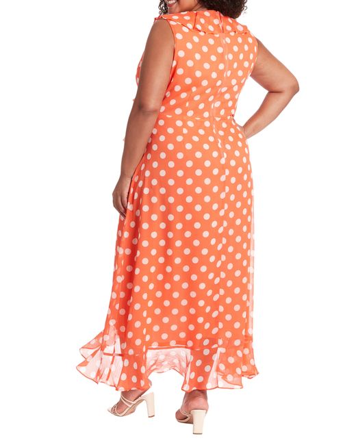 London Times Orange Chiffon Ruffle Maxi Dress