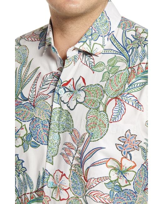 Tori Richard White Bargello Floral Short Sleeve Button-up Shirt for men