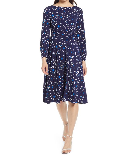 Harper Rose Ruched Long Sleeve Dress in Blue | Lyst