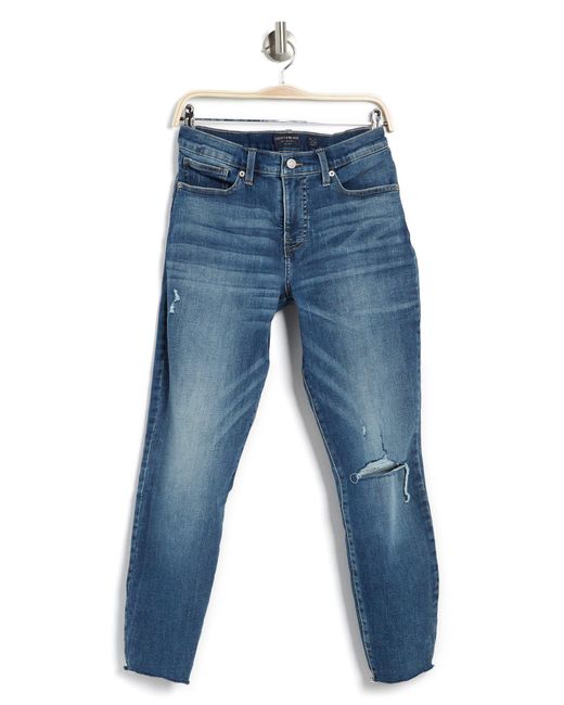Lucky Brand Ava Distressed Raw Hem Ankle Crop Skinny Jeans in Blue | Lyst