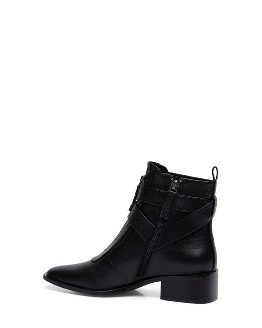 Linea Paolo Black Leather Pointed-Toe Knee-High Buckle Boots