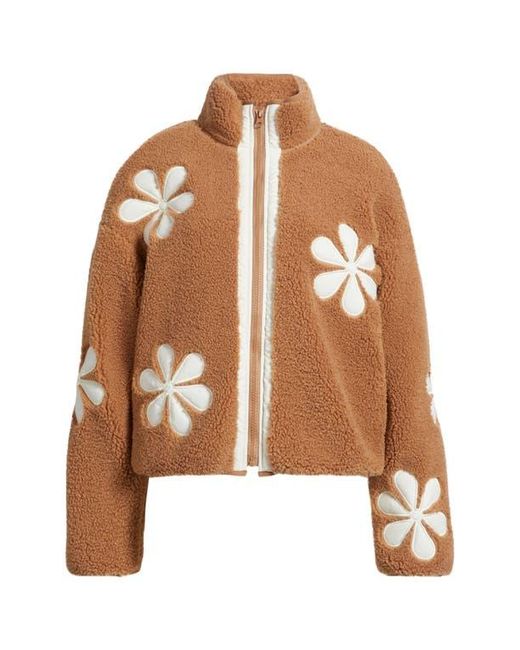 Thread & Supply Blue Flower Patch Faux Shearling Jacket