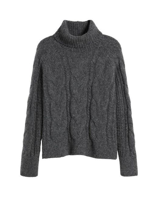 Faherty Brand Gray Frost Cable Stitch Turtleneck Alpaca Blend Sweater
