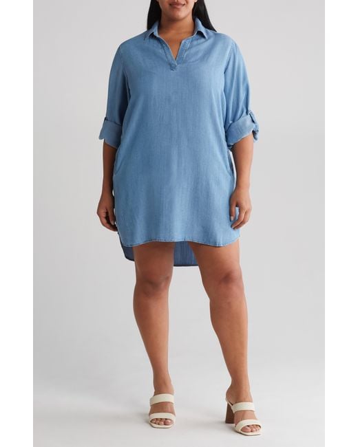 T Tahari Blue Long Sleeve Chambray Shirtdress