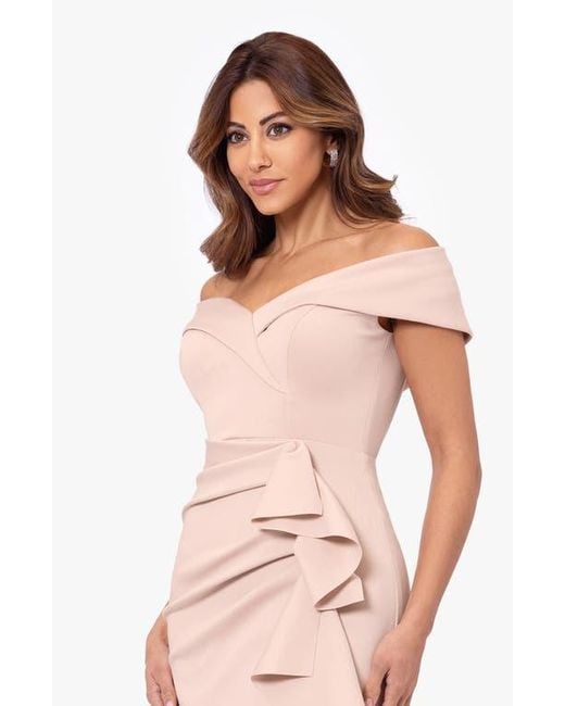 Xscape Evenings Ruffle Off The Shoulder Scuba Knit Cocktail Dress in Pink | Lyst Xscape Evenings Ruffle Off The Shoulder Scuba Knit Cocktail Dress in Pink | Lyst