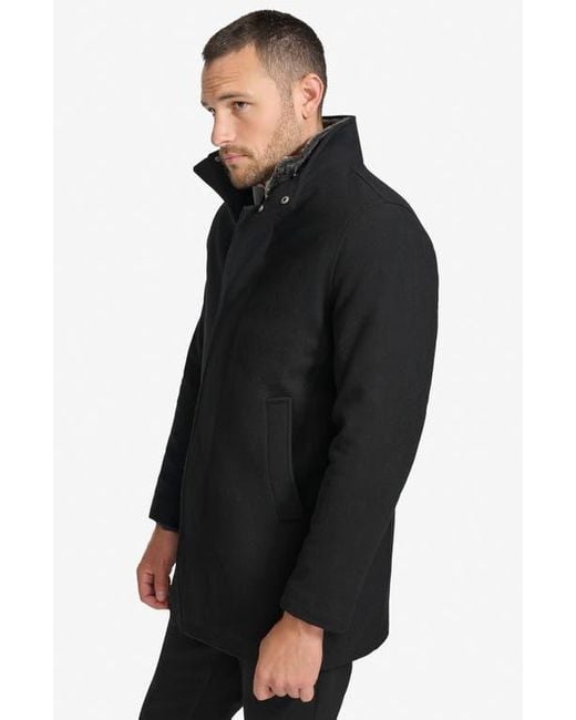 Calvin Klein Walking Wool Blend Coat With Faux Fur Trim in Black for Men Lyst