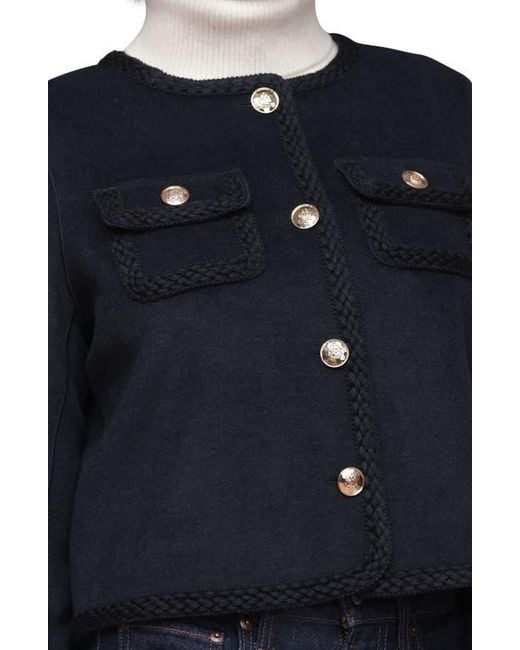Bagatelle Blue Cropped Collarless Jacket