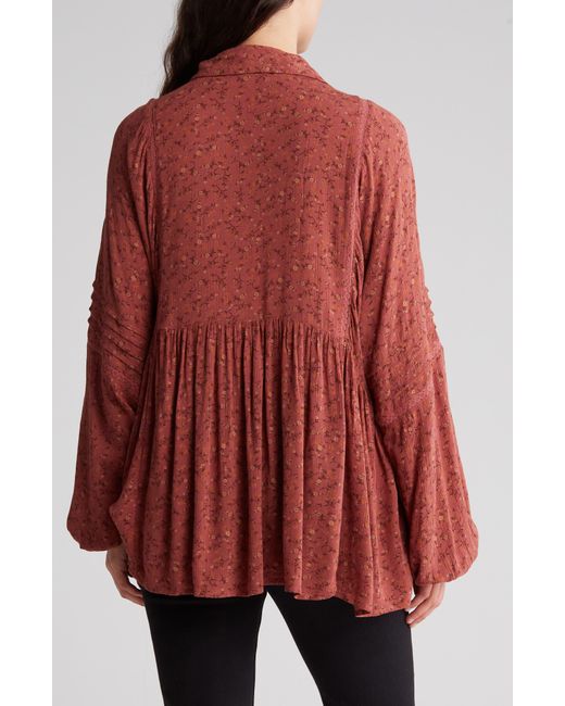 Lucky Brand Red Floral Long Sleeve Top
