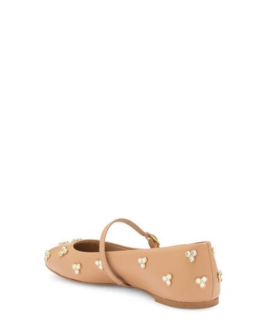 Stuart Weitzman Natural Tammy Crystal Mary Jane Flat