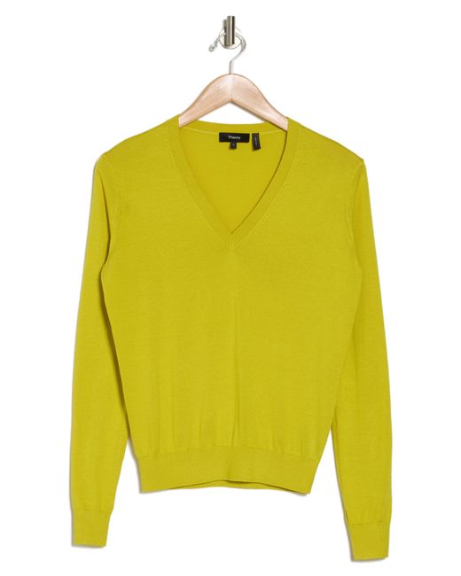 Theory Yellow V-neck Silk Blend Pullover Sweater