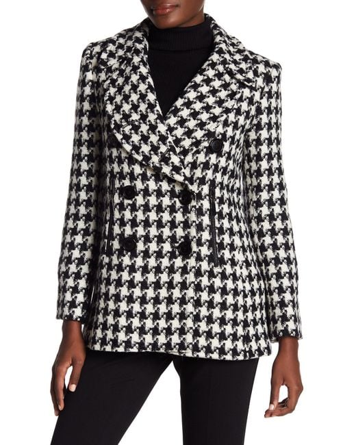 Sofia Cashmere Black Houndstooth Peacoat