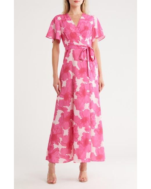 Hutch Flutter Sleeve Maxi Wrap Dress in Pink | Lyst