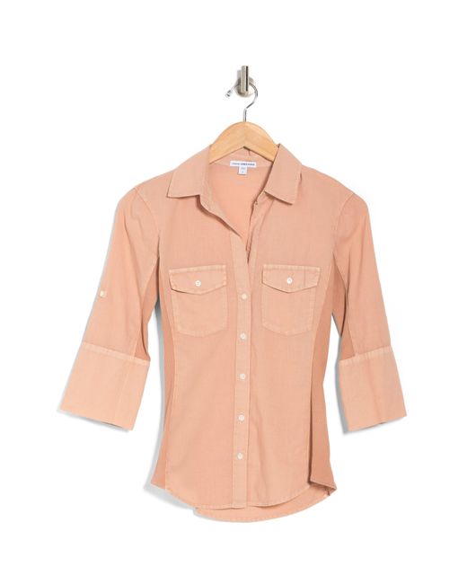 James Perse Pink Three-quarter Sleeve Button-up Shirt