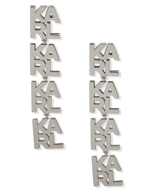 Karl Lagerfeld White Karl Logo Linear Drop Earrings
