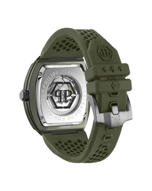 Philipp Plein Green The $Keleton Ecoceramic Automatic Silicone Strap Watch for men