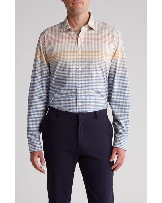 Bugatchi Blue Classic Fit Gingham Comfort Stretch Cotton Button-up Shirt for men