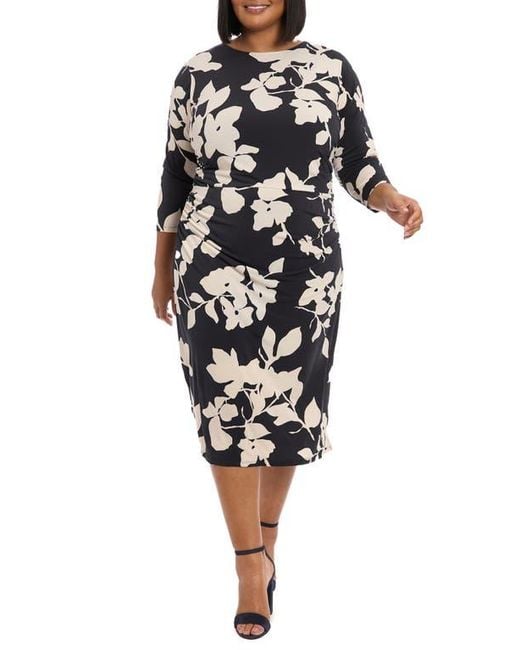 London Times Floral Three-Quarter Sleeve Midi Sheath Dress in Black | Lyst London Times Floral Three-Quarter Sleeve Midi Sheath Dress in Black | Lyst