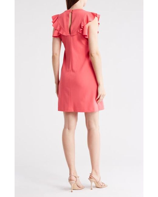 Vince Camuto Red Split Neck Ruffle Scuba Crepe Dress