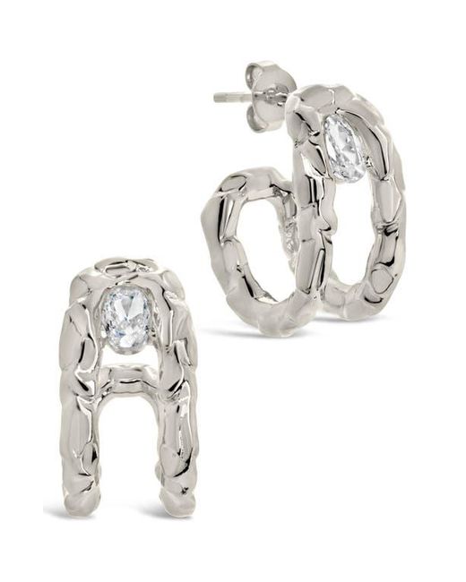 Sterling Forever Metallic Mavis Cubic Zirconia Molten Folded Hoop Earrings