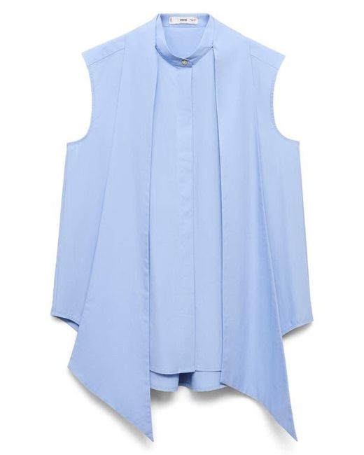 Mango Blue Tie Neck Top