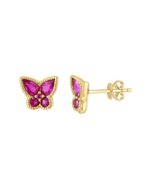 Effy Pink Natural Ruby Butterfly Stud Earrings