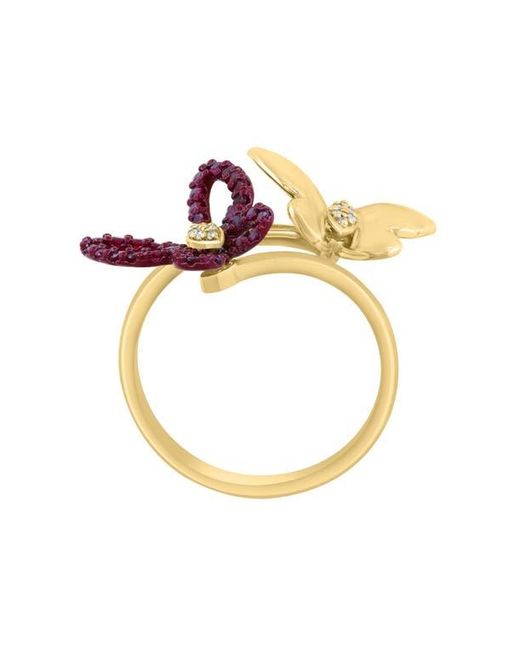 Effy Metallic Two-Tone Diamond & Ruby Butterfly Ring