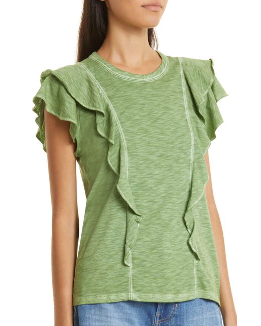 Veronica Beard Green Bea Space Dye Ruffle Cotton T-shirt