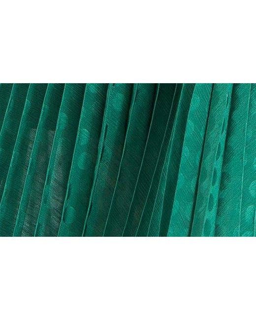 Max Studio Green Polka Dot Pleated Satin Midi Dress