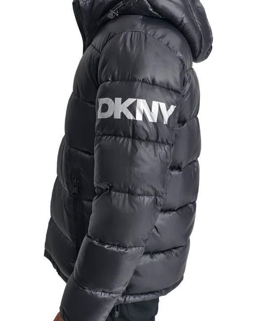 DKNY Black Hooded Nylon Puffer Jacket for men