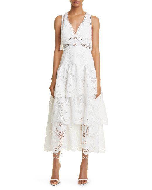 Alexis White Aviana Tiered Lace Dress