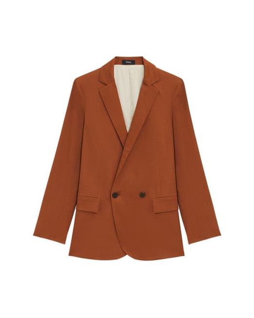 Theory Brown Double Breasted Linen Blend Jacket