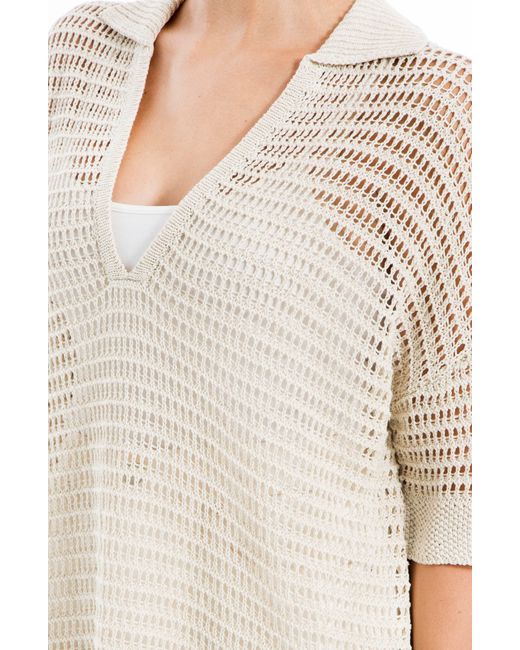 Max Studio White V-neck Knit Polo Sweater