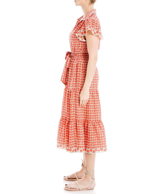 Max Studio Red Floral Tie Front Shirtdress