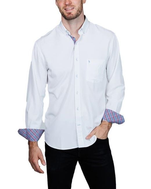 Tailorbyrd White Mélange Performance Button Down Shirt for men