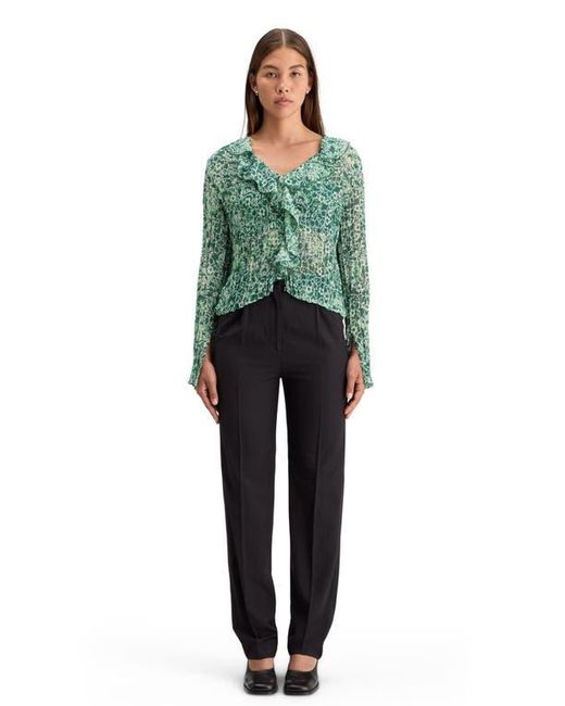 Scotch & Soda Green Ruffle Pleated Top