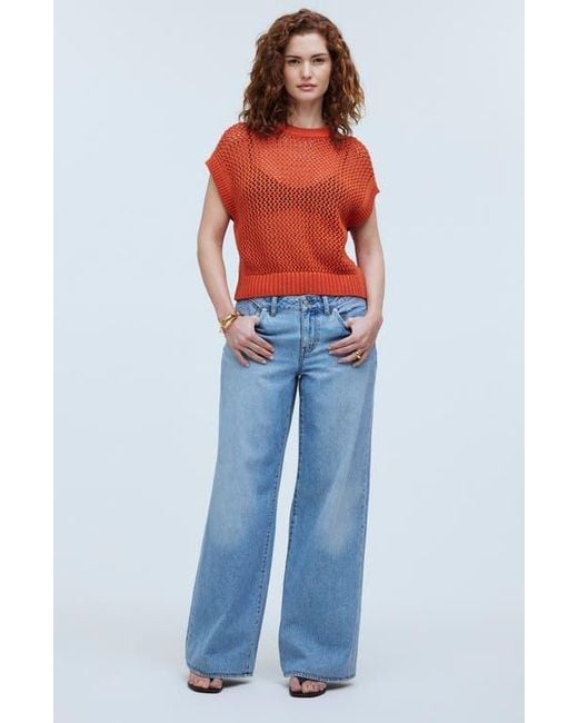 Madewell Open Stitch Short Sleeve Sweater in Orange Lyst