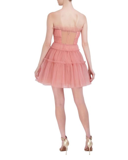 BCBGMAXAZRIA Pink Strapless Tulle Cocktail Dress
