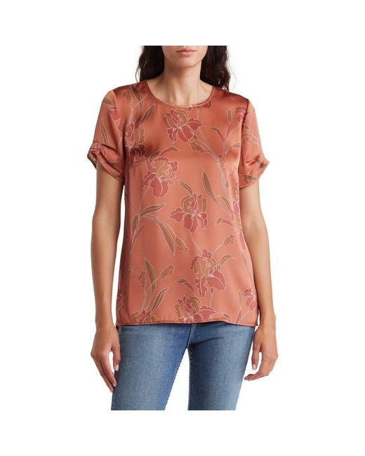 DR2 by Daniel Rainn Red Pinched Sleeve Satin High/Low Top